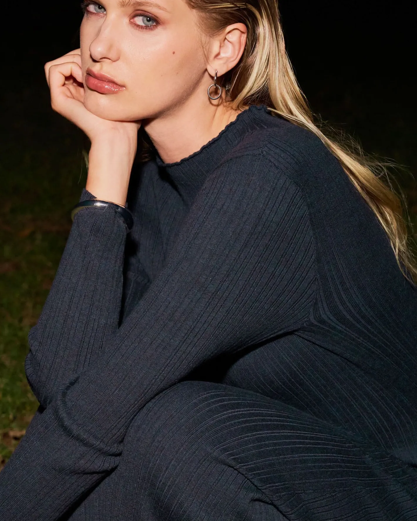 Forcast Bambi Knit Midi Dress Navy Discount