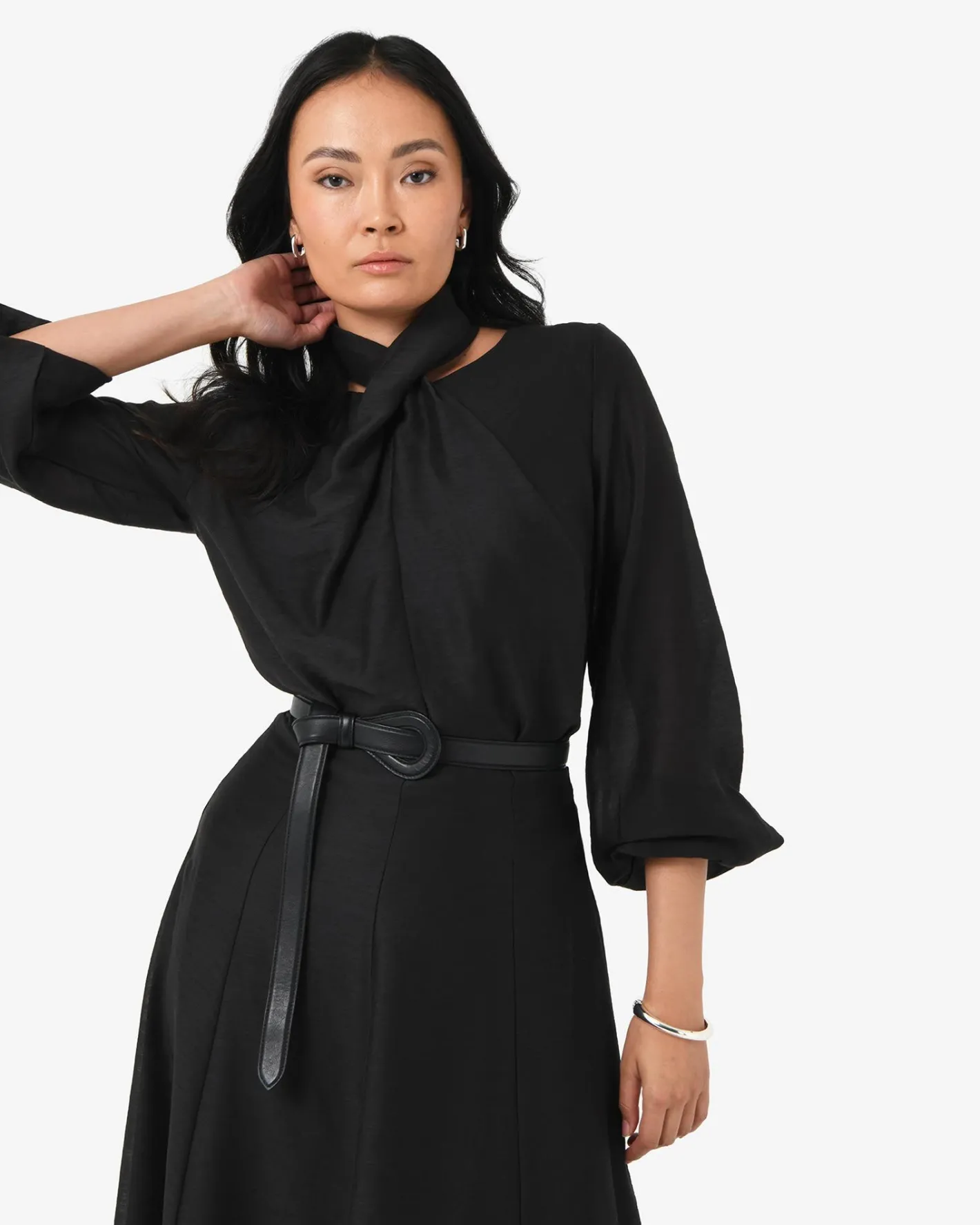 Forcast Bellini Twist Neck Blouse Black New