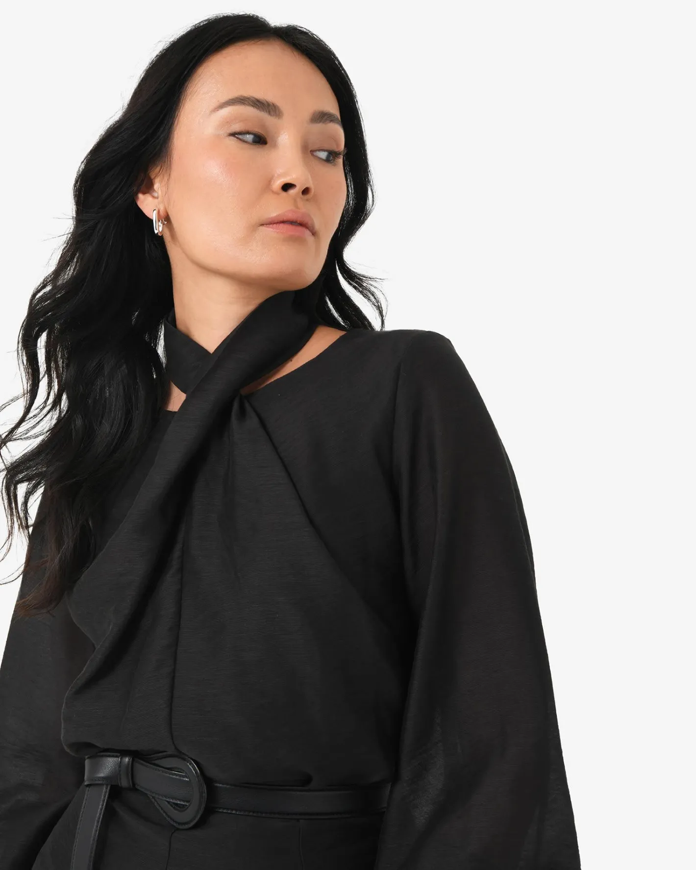 Forcast Bellini Twist Neck Blouse Black New