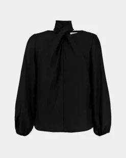 Forcast Bellini Twist Neck Blouse Black New