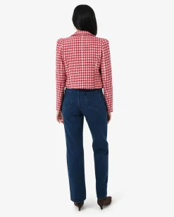 Forcast Bennet Houndstooth Crop Blazer Ivory & Red Sale
