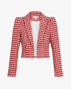 Forcast Bennet Houndstooth Crop Blazer Ivory & Red Sale