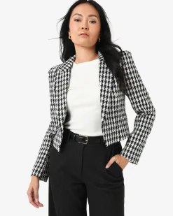Forcast Bennet Houndstooth Crop Blazer Ivory & Black