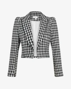 Forcast Bennet Houndstooth Crop Blazer Ivory & Black