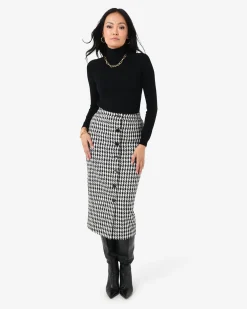 Forcast Bennet Houndstooth Midi Skirt Black - Ivory