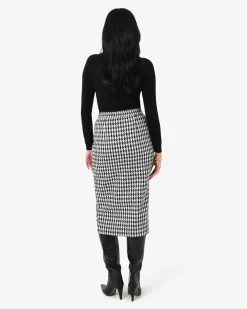 Forcast Bennet Houndstooth Midi Skirt Black - Ivory