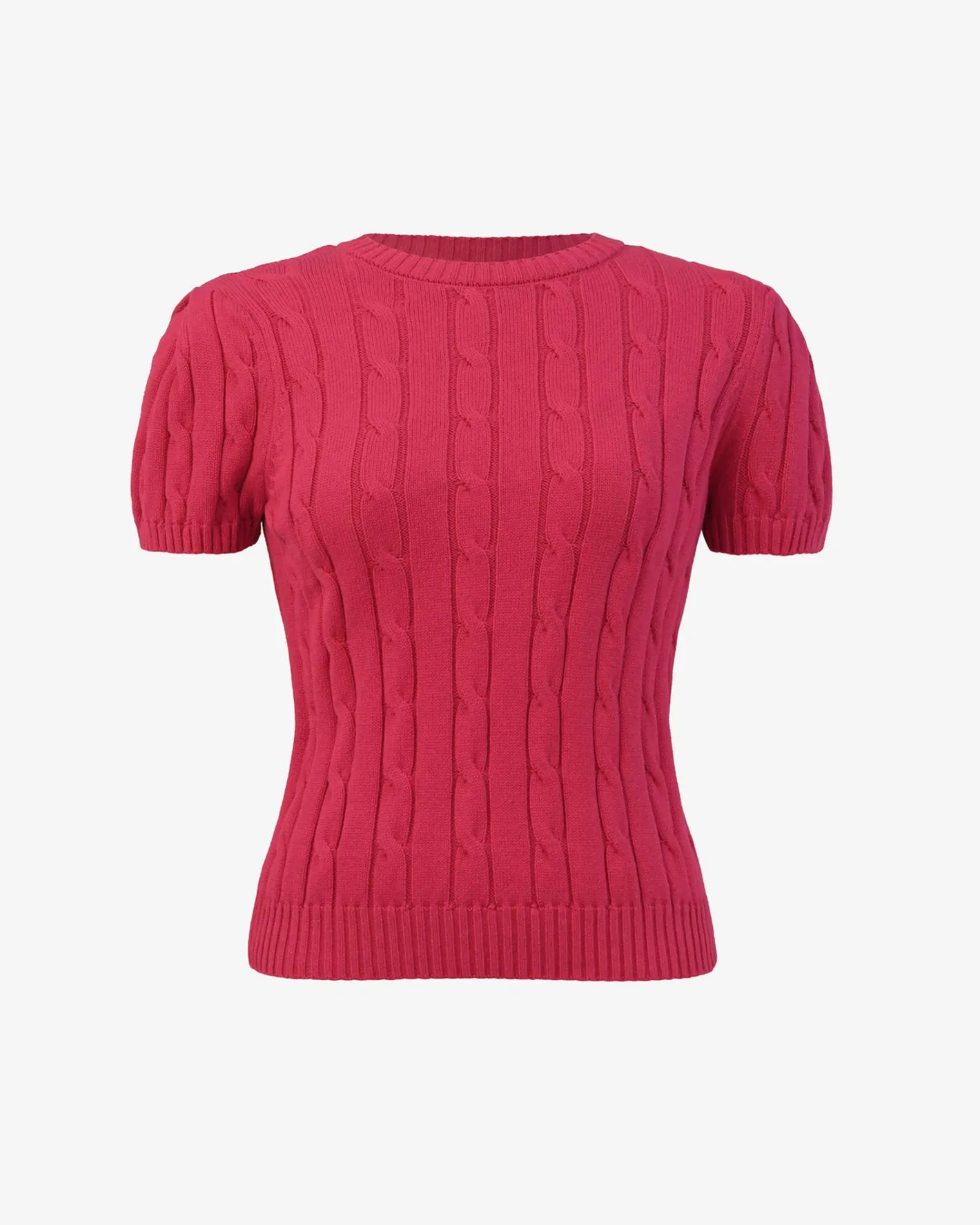 Forcast Berry Puff Sleeve Cable Knit Crimson Outlet