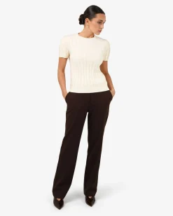 Forcast Berry Puff Sleeve Cable Knit Cream Clearance