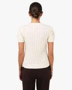 Forcast Berry Puff Sleeve Cable Knit Cream Clearance
