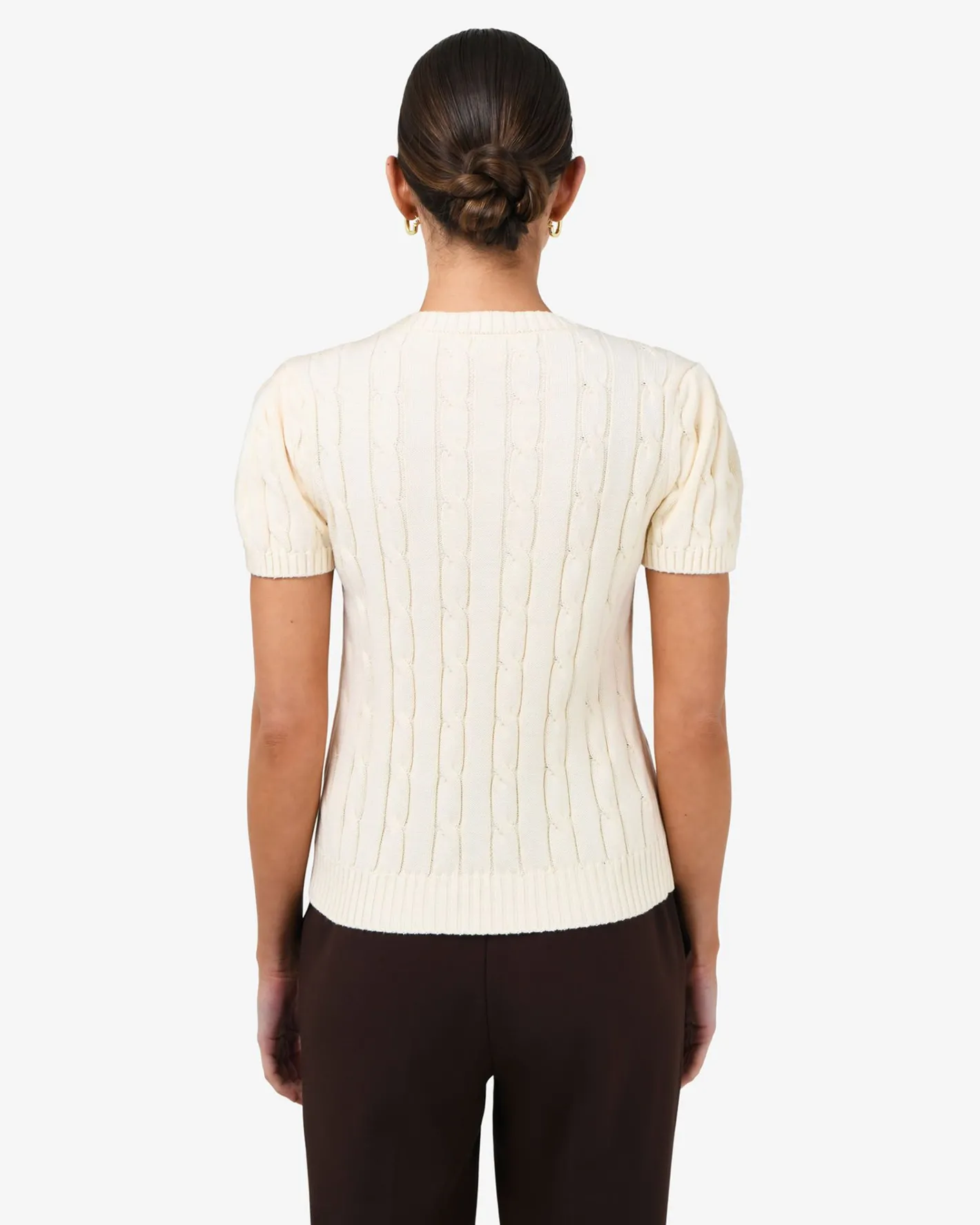 Forcast Berry Puff Sleeve Cable Knit Cream Clearance
