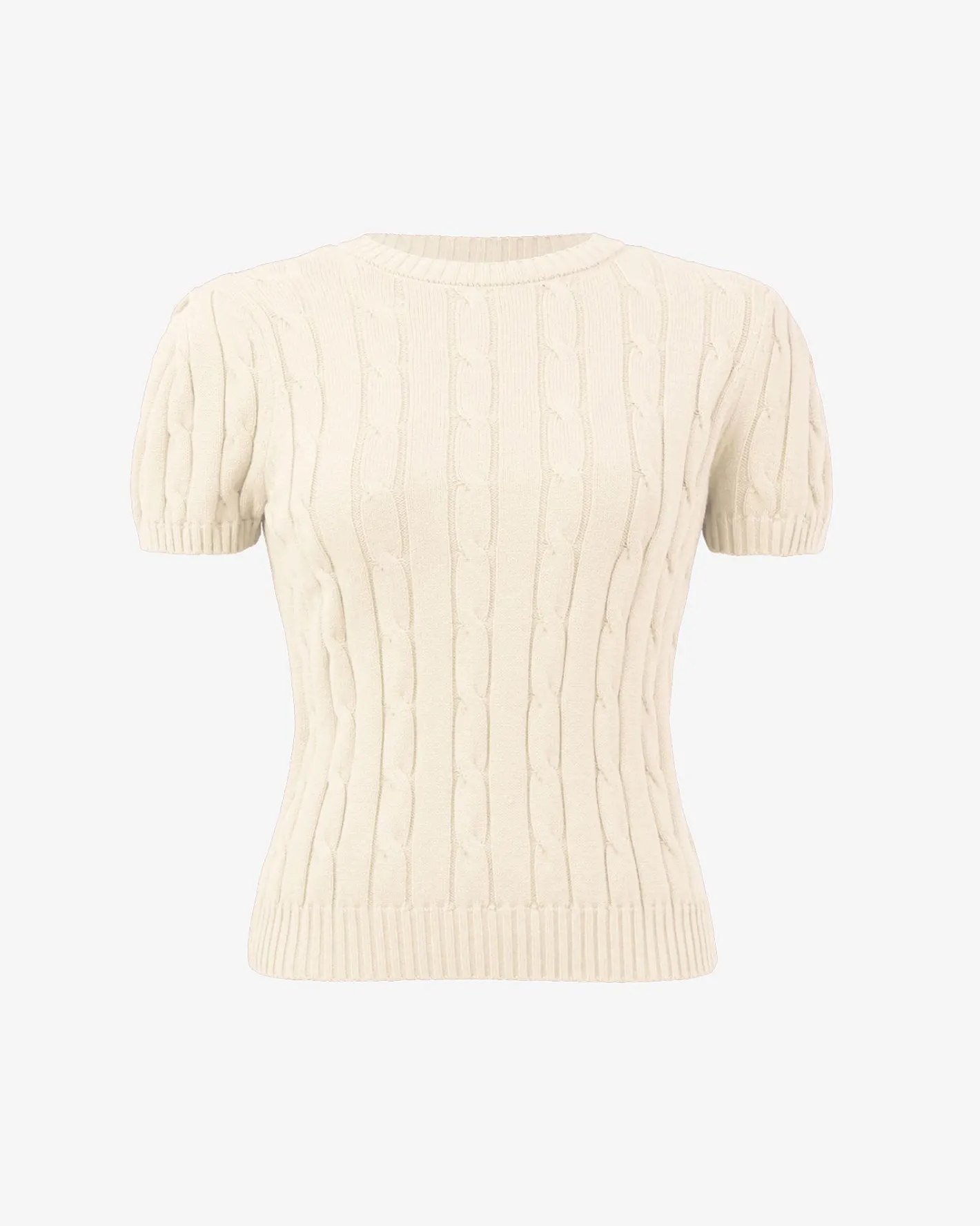 Forcast Berry Puff Sleeve Cable Knit Cream Clearance