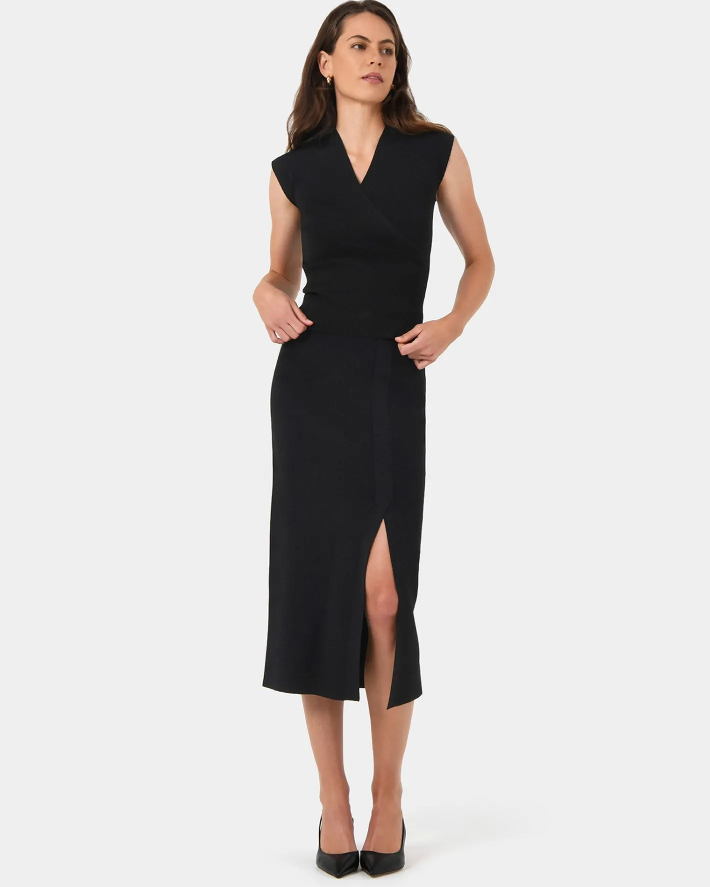 Forcast Betty Knit Split Skirt Black Hot