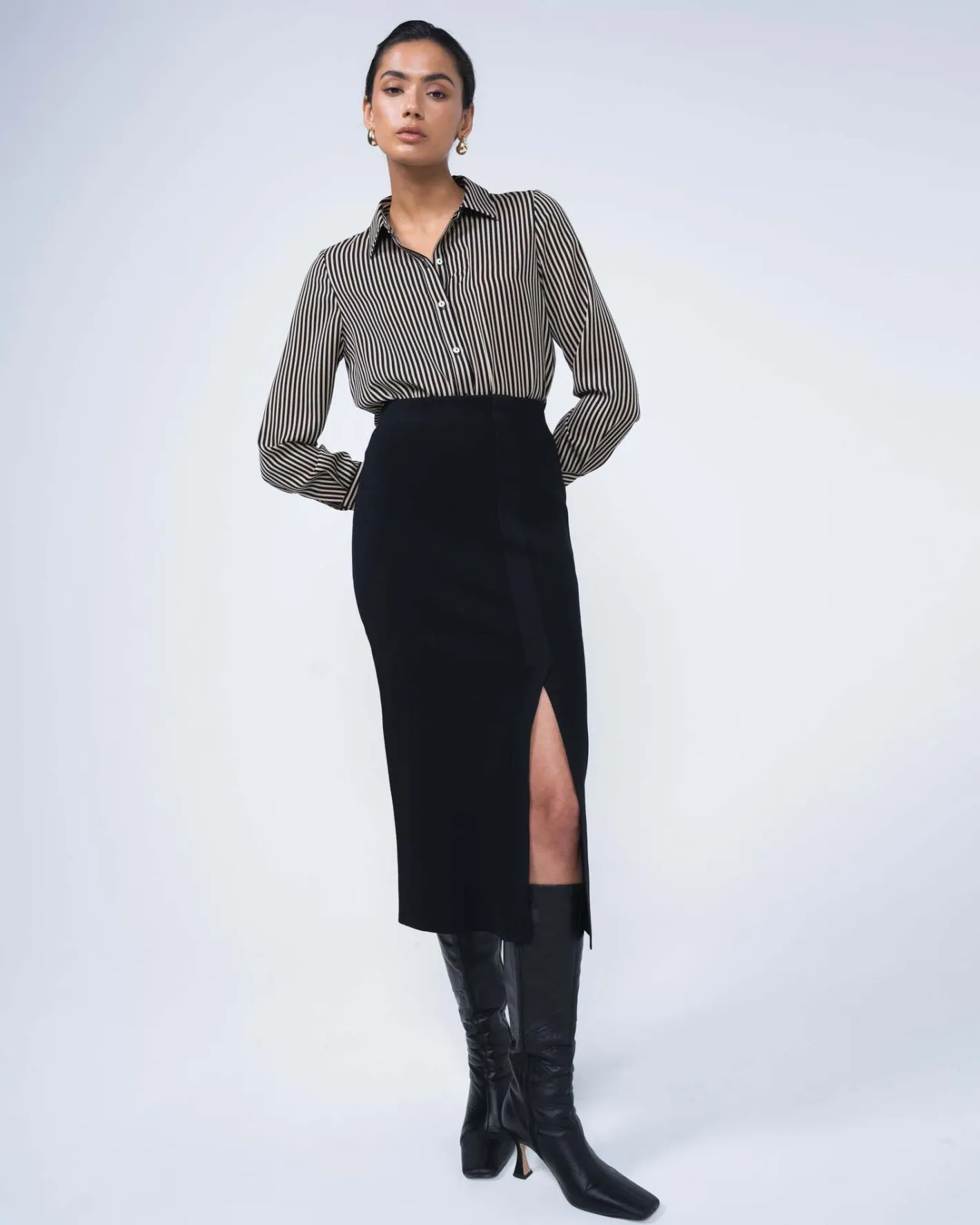 Forcast Betty Knit Split Skirt Black Hot