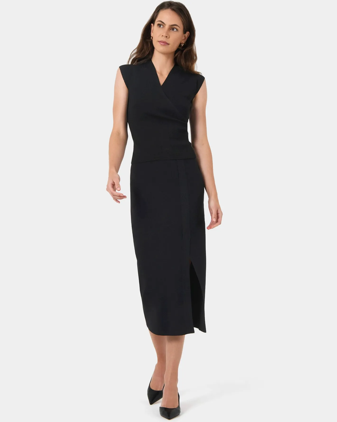 Forcast Betty Knit Split Skirt Black Hot