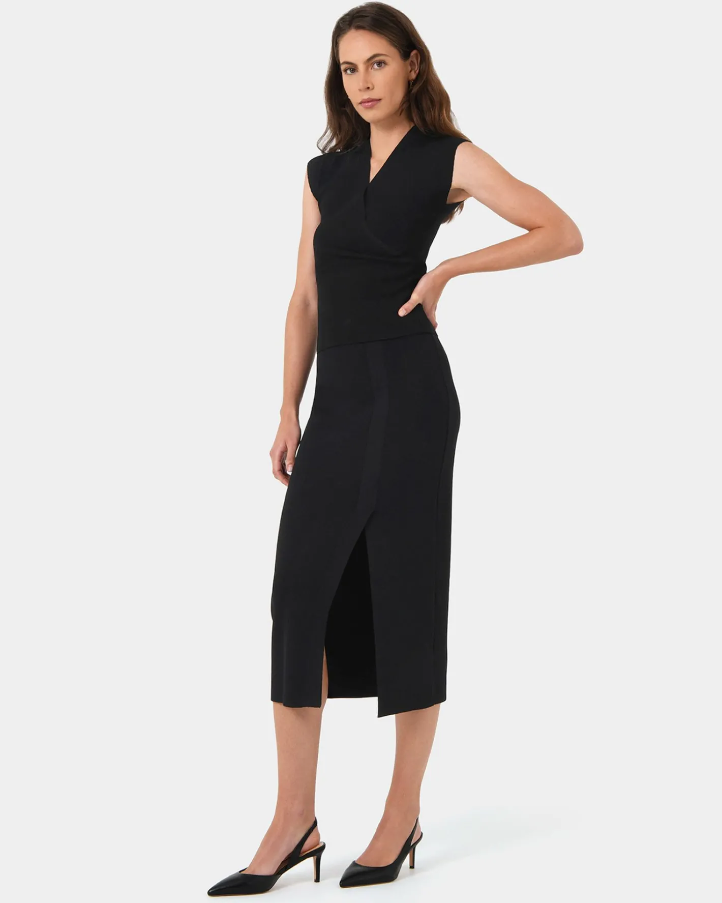 Forcast Betty Knit Split Skirt Black Hot