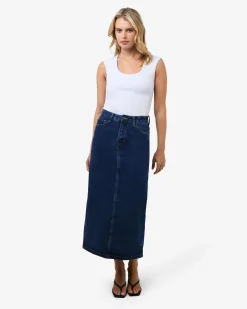 Forcast Bondi Denim Column Skirt Classic Blue Sale