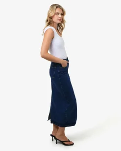 Forcast Bondi Denim Column Skirt Classic Blue Sale