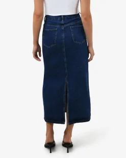 Forcast Bondi Denim Column Skirt Classic Blue Sale