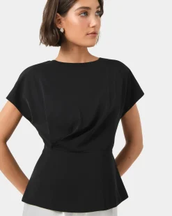 Forcast Bonnie Gathered Peplum Top Black Hot