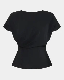 Forcast Bonnie Gathered Peplum Top Black Hot