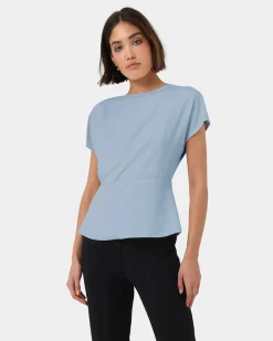 Forcast Bonnie Gathered Peplum Top Dusk Blue Discount