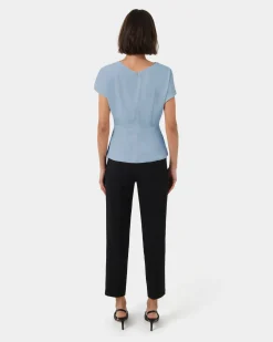 Forcast Bonnie Gathered Peplum Top Dusk Blue Discount