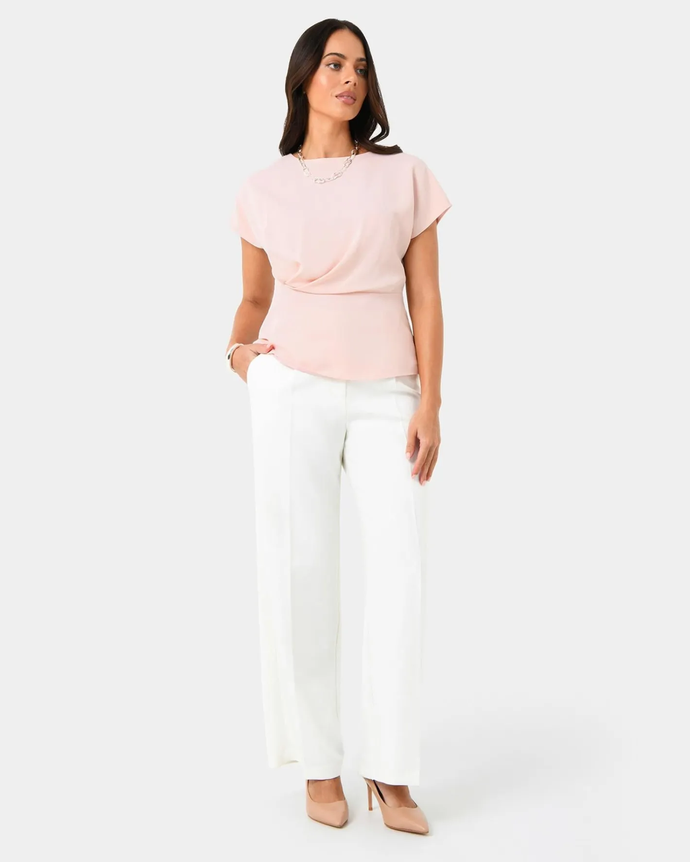 Forcast Bonnie Gathered Peplum Top Pastel Pink Hot