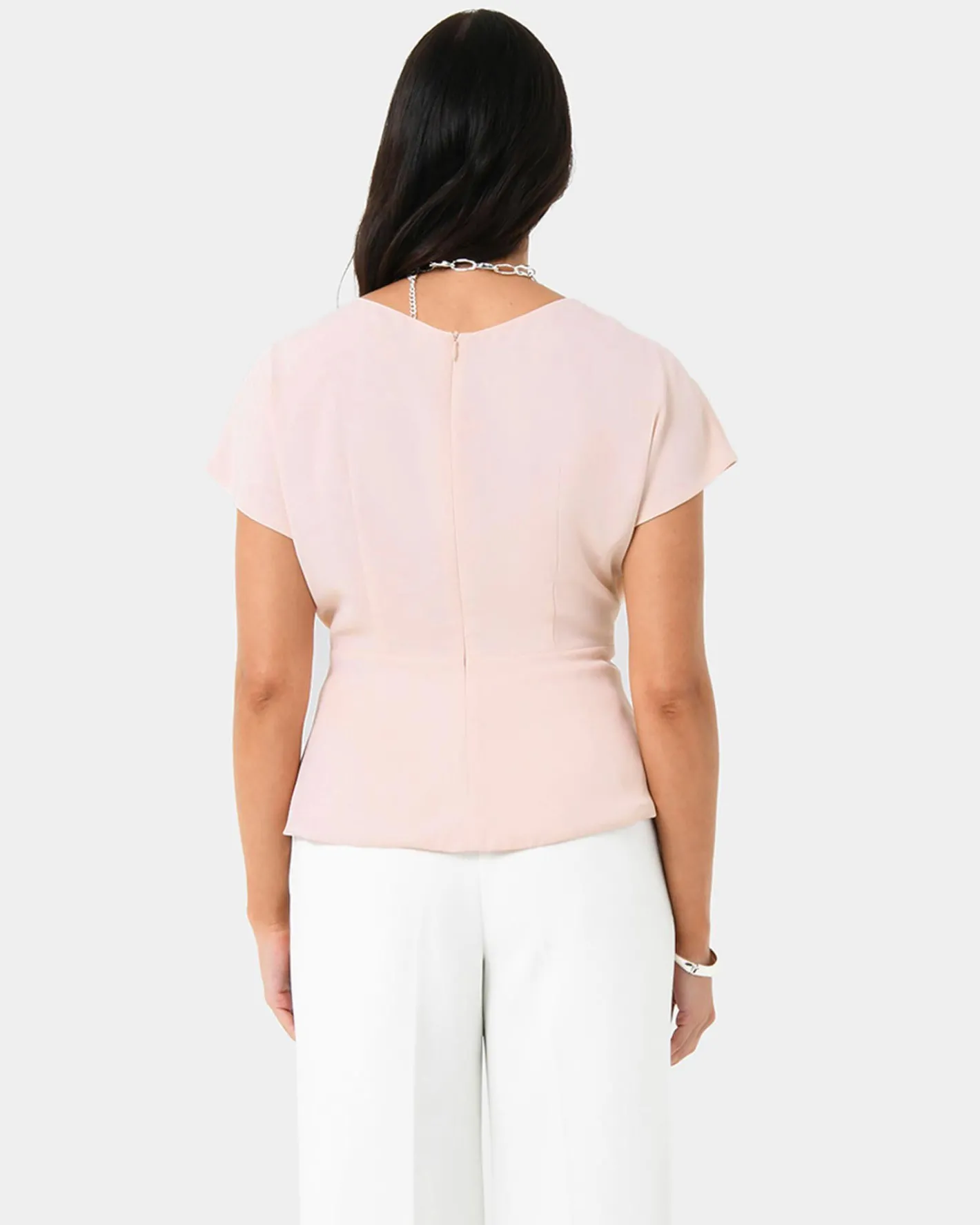 Forcast Bonnie Gathered Peplum Top Pastel Pink Hot