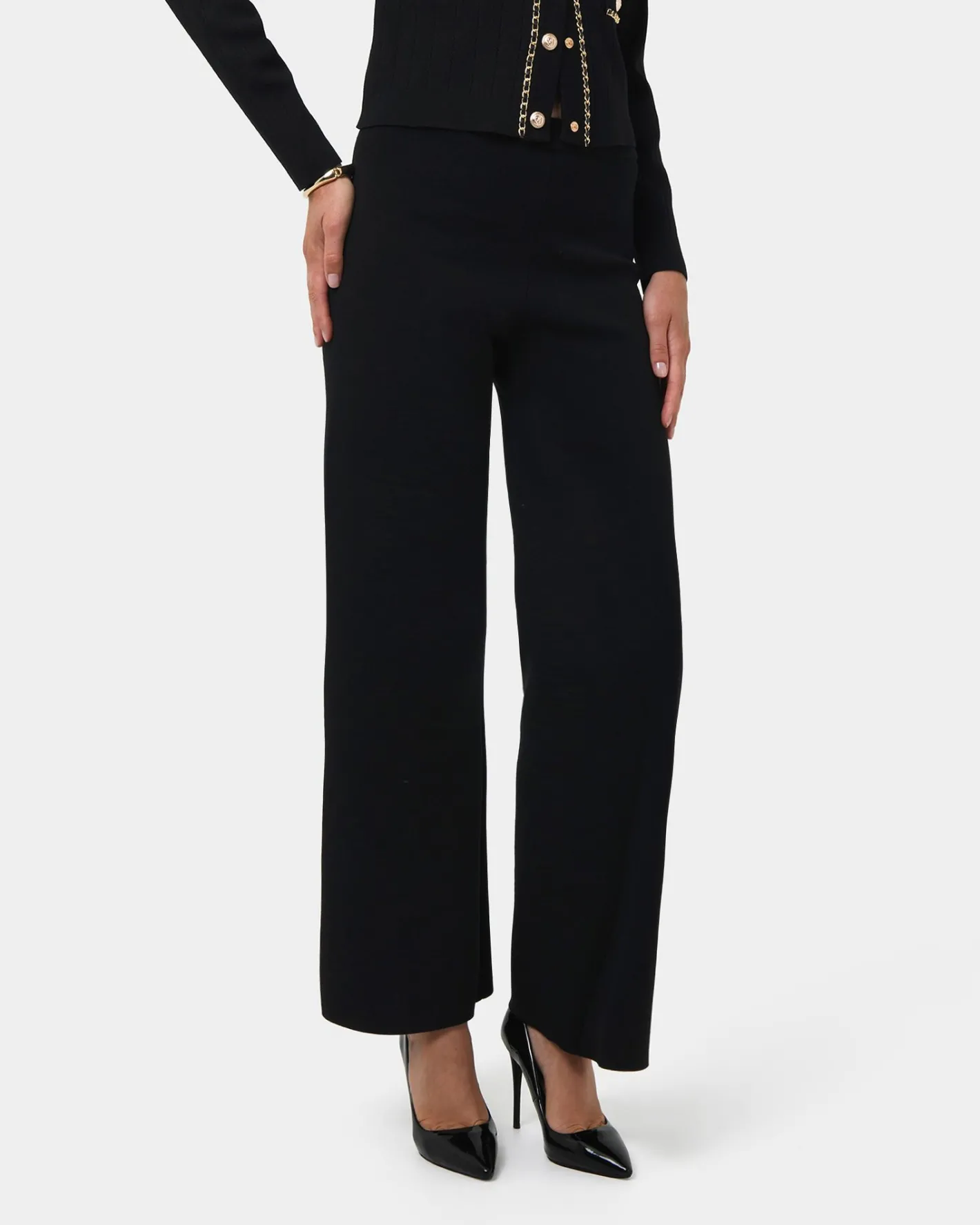 Forcast Brianna Wide Leg Knit Pants Black New