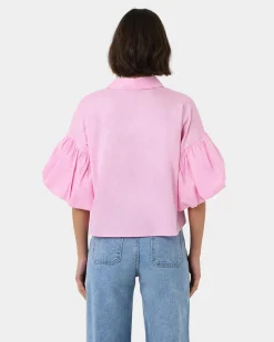 Forcast Cali Puff Sleeve Crop Shirt Pink Online