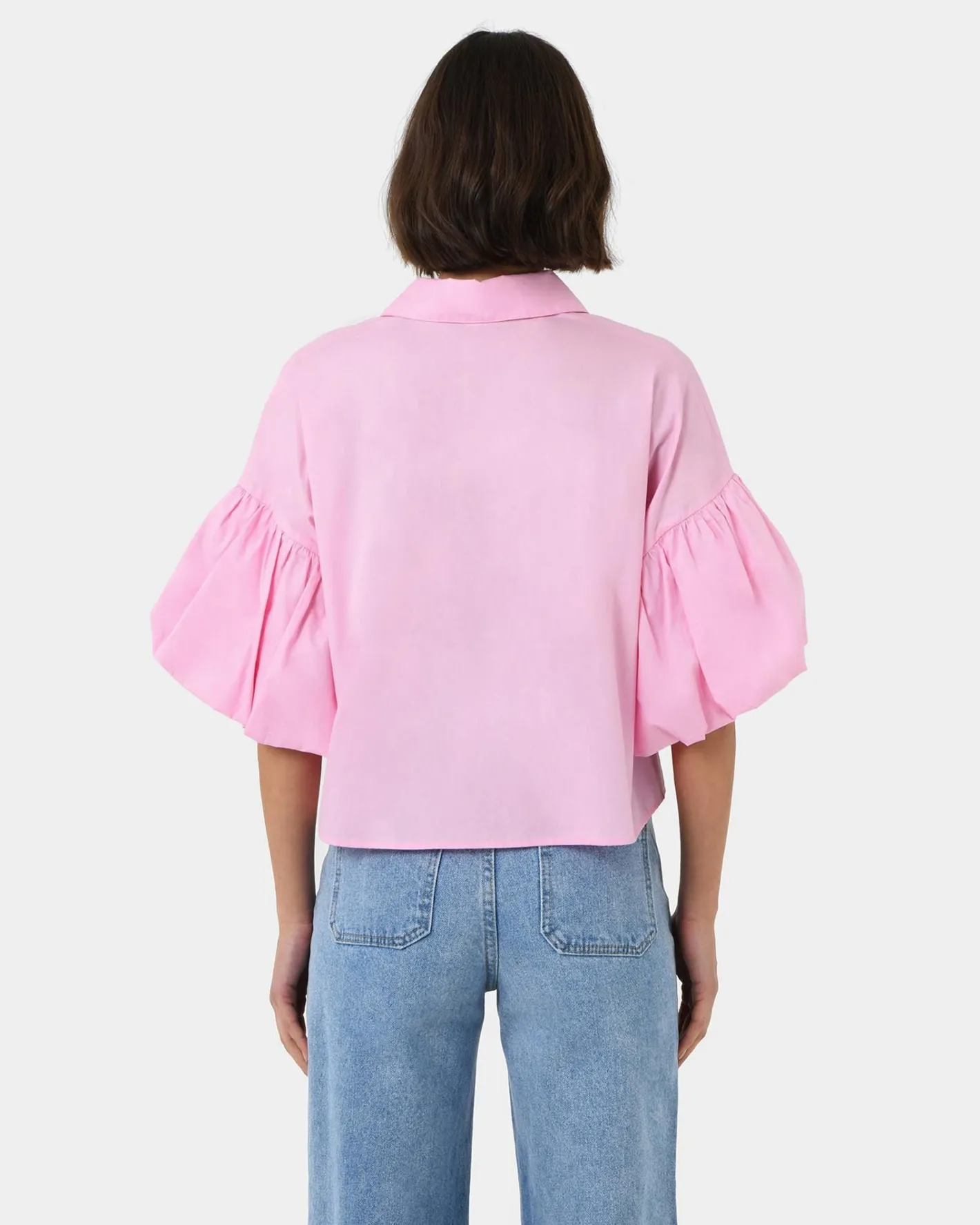 Forcast Cali Puff Sleeve Crop Shirt Pink Online