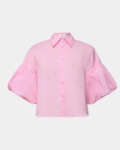 Forcast Cali Puff Sleeve Crop Shirt Pink Online