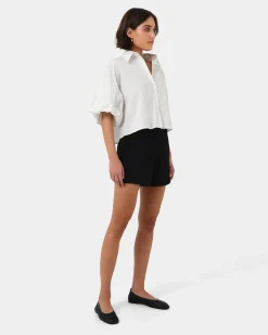 Forcast Cali Puff Sleeve Crop Shirt Ivory Hot