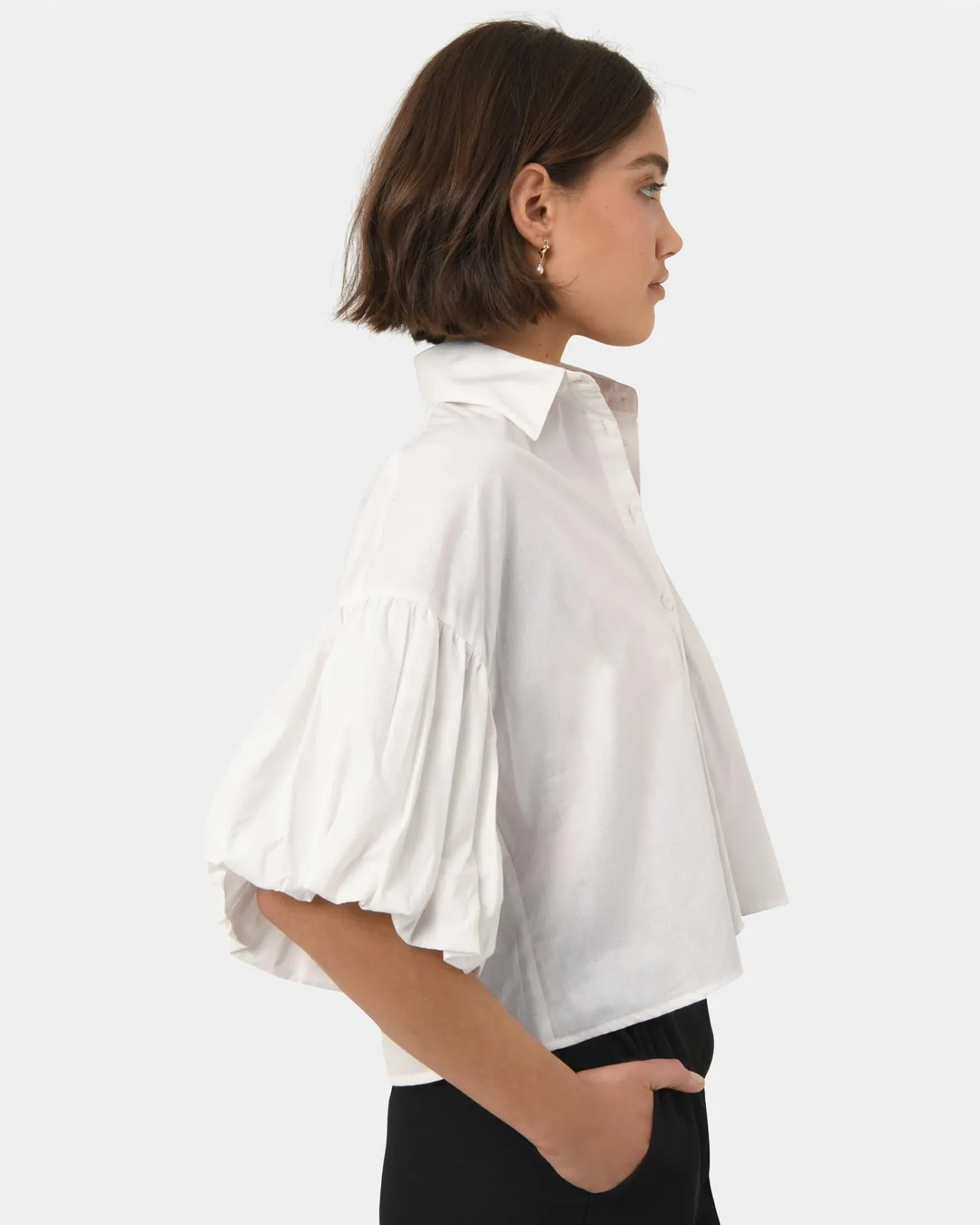 Forcast Cali Puff Sleeve Crop Shirt Ivory Hot