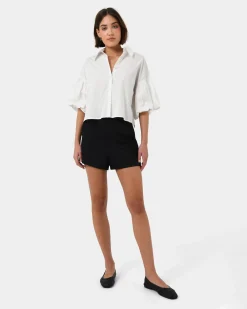 Forcast Cali Puff Sleeve Crop Shirt Ivory Hot