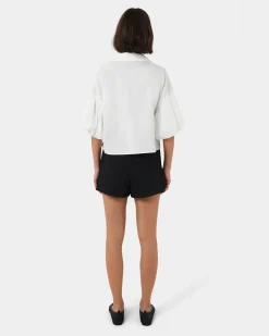 Forcast Cali Puff Sleeve Crop Shirt Ivory Hot