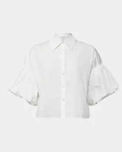 Forcast Cali Puff Sleeve Crop Shirt Ivory Hot