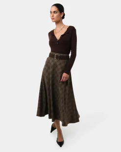 Forcast Candice Bias Check Skirt Brown Checks Discount