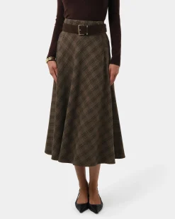 Forcast Candice Bias Check Skirt Brown Checks Discount