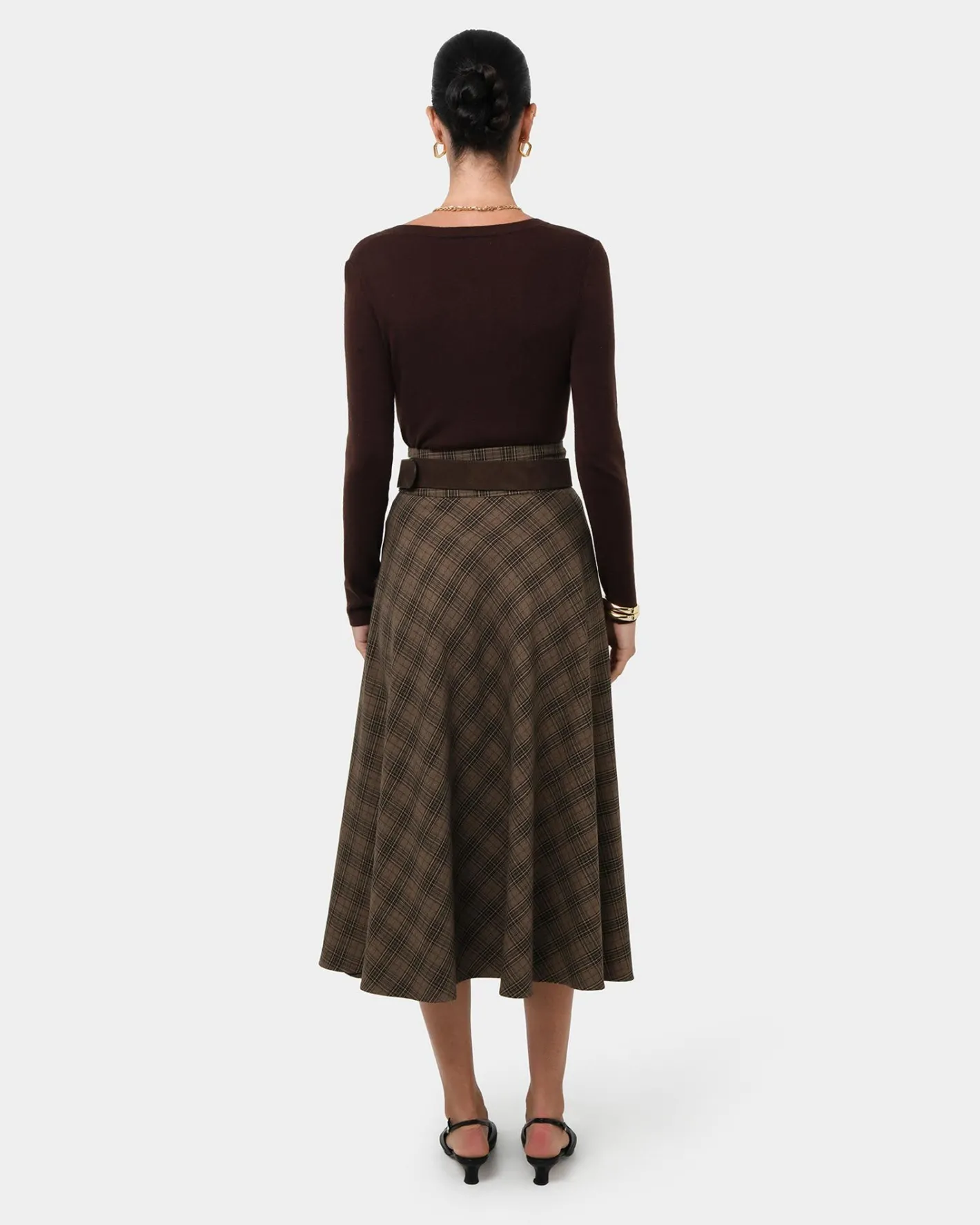 Forcast Candice Bias Check Skirt Brown Checks Discount