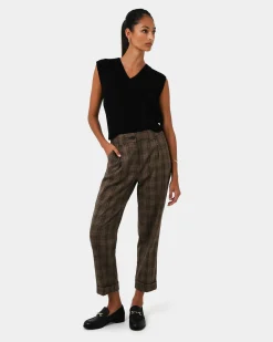 Forcast Candice Straight Leg Pants Brown Checks Online