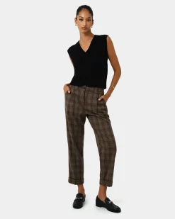 Forcast Candice Straight Leg Pants Brown Checks Online