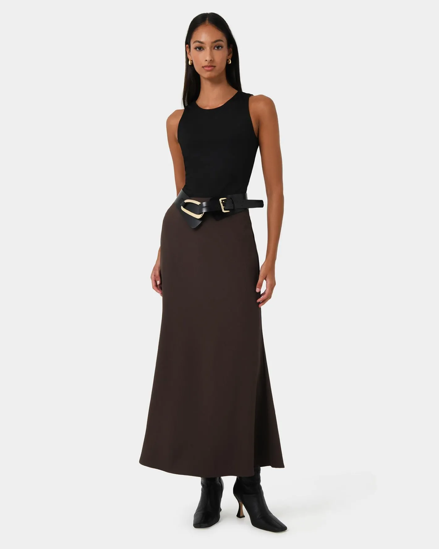 Forcast Caris Flared Maxi Skirt Chocolate Discount