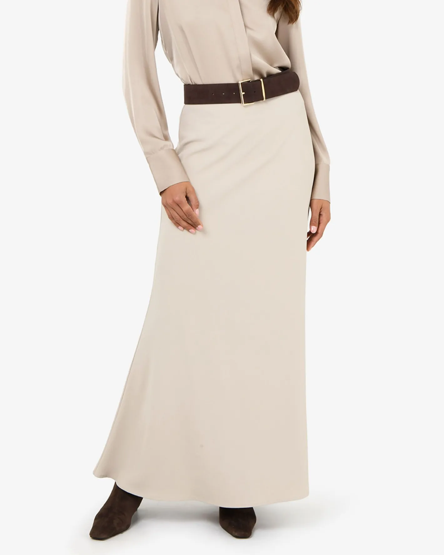 Forcast Caris Flared Maxi Skirt Greige Discount