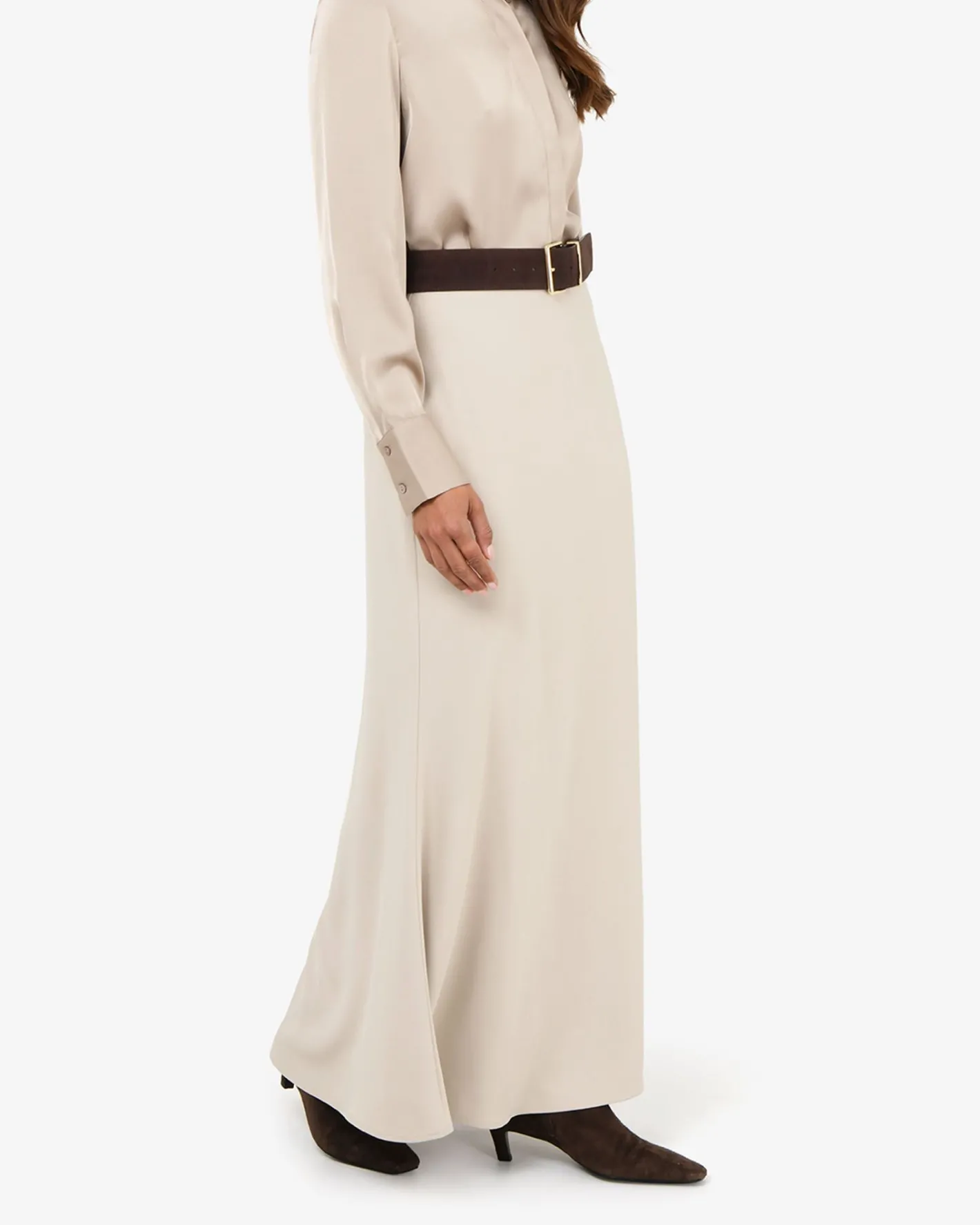 Forcast Caris Flared Maxi Skirt Greige Discount
