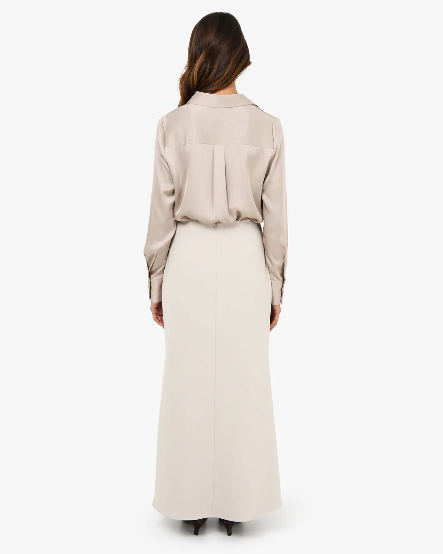 Forcast Caris Flared Maxi Skirt Greige Discount
