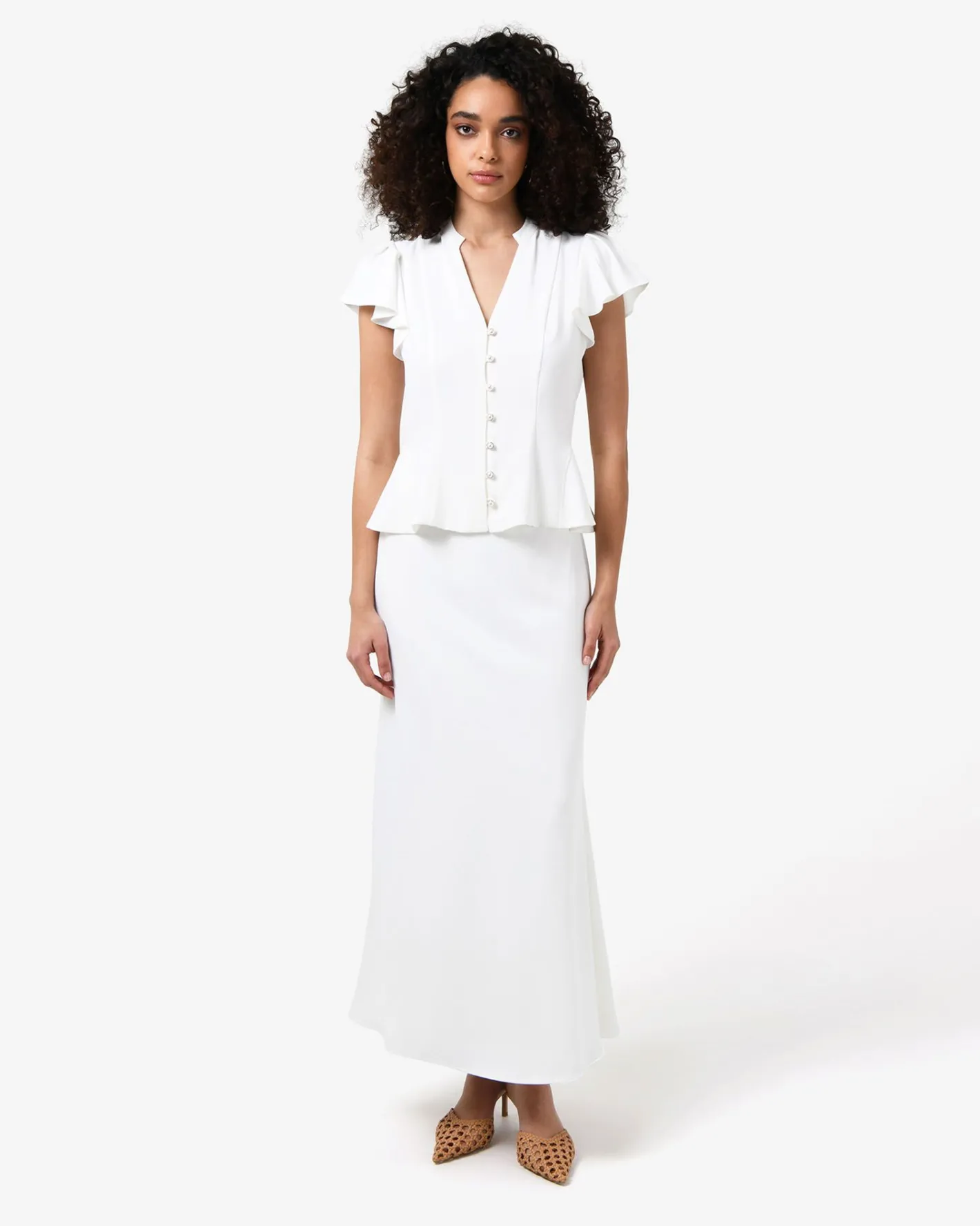 Forcast Carissa Flared Maxi Skirt White Online