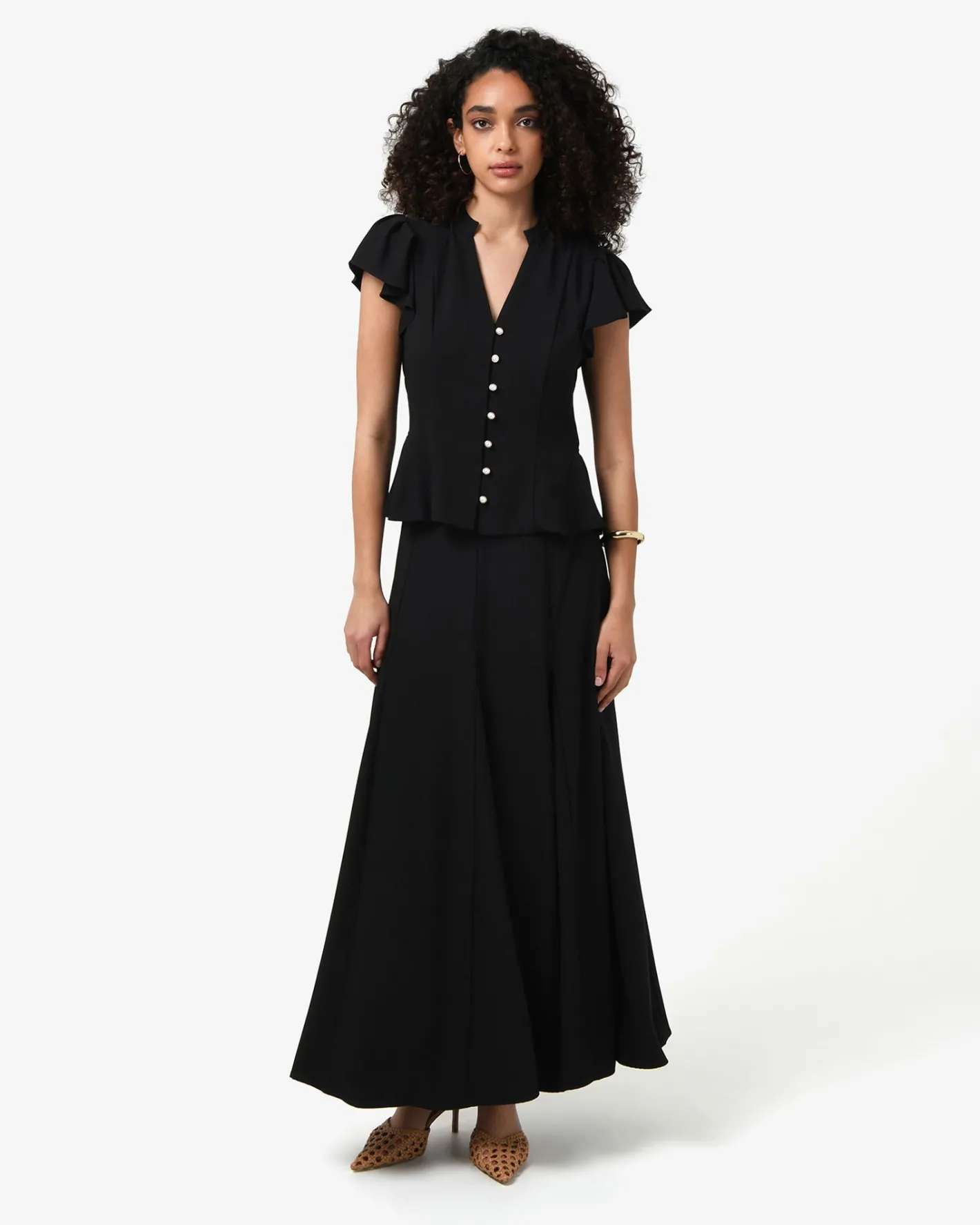 Forcast Carissa Gathered Sleeve Top Black Hot
