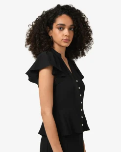 Forcast Carissa Gathered Sleeve Top Black Hot