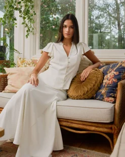 Forcast Carissa Gathered Sleeve Top White Outlet